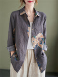 Women's Blooming Flower Print Spring Lapel Shirt