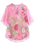 Peony Butterfly Print Plus Size Chiffon Shirt for Lady