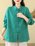 Chinese Style Knot Button Pure Cotton Kungfu Shirt for Women