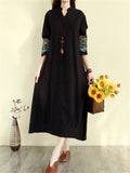 Ethnic Colorful Cloud Embroidery Loose Midi Dress for Women