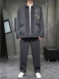 Winter Men's Trendy Embroidery Lamb Wool Casual Jacket Pants Suits