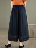 Double Lining Lace Hem Women's Elegant Wide-leg Pants