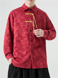 Men's Chinese Style Jacquard Long Sleeve Lapel Collar Shirt