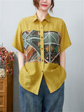 Women's Vintage Printed Spliced Short Sleeve Shirt