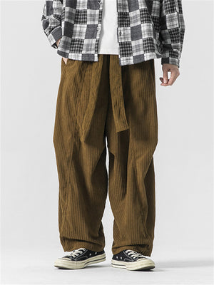 Men's Warm Corduroy Pants with Waistband for Autumn Winter