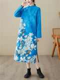 Thickened Women's Elegant Floral Cheongsam Dresses