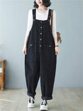 Women's Cute Square Neck Patch Pocket Corduroy Overalls