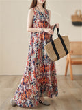 Women's Boho Style Round Neck Sleeveless Printed Dress