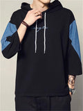 Men's Sports Hooded Drawstring 3/4 Sleeve Pullover Shirt