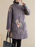 Women's Country Style Stand Collar Button Mid-Length Warm Cotton Coat