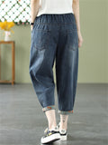 Female Cute Patchwork Denim Blue Harem Pants