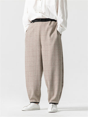 Men's Autumn Winter Color Contrast Plaid Wool Blend Pants