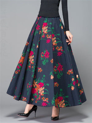 Women's Spring Flower Tree Branch Print A-line Pleated Skirt