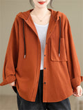 Casual Plain Drawstring Hooded Shirts for Women