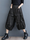 Irregular Pleated Casual Cropped Lantern Jeans for Women