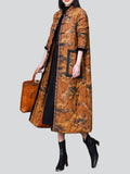 Female Ancient Landscape Print Faux Fur Collar Cotton Overcoat