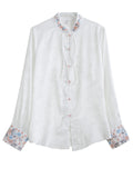 Women's Flower Embroidery Elegant Stand Collar White Shirt