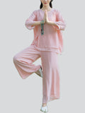 Female Solid Color Yoga Mditation Tai Chi Shirt Pants Set