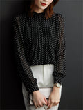 Women's Elegant Stand Collar Polka Dot Breathable Chiffon Shirt