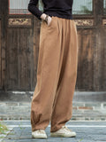 Women's Zen Style Warm Plush Lined Linen Long Pants for Winter