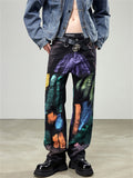 High Street Rainbow Graffiti Straight-Leg Jeans for Men