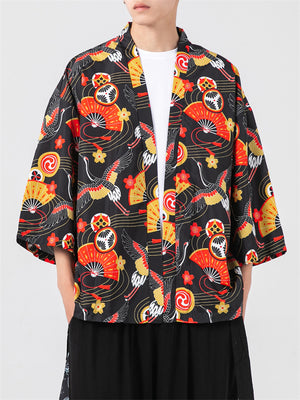 Summer Trendy Printed Oversized 3/4 Sleeve Cardigan Shirt for Men