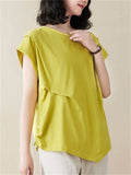 Unique Patchwork Round Neck Asymmetric Shirt for Women