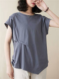 Unique Patchwork Round Neck Asymmetric Shirt for Women