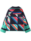 Female Geometric Pattern Quilted Jacket Printed Patchwork Coat