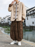 Men's Lamb Wool Reversible Jacket Ankle-tied Pants Chinese Style Thick Outfits