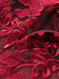 Women's Elegant Flower Embroidery Red Lace Qipao Dress