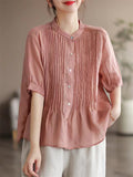 Women's Cozy Short Sleeved Linen Ramie Blouse Shirts