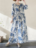 Spring Blue Floral Vacation Long Dress for Women