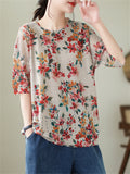 Women's Summer Colorful Floral Hollow Out Half Sleeve Shirt