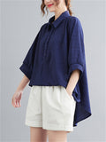 Natural Linen Solid Color Cozy Loose Shirt for Women