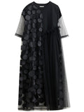 Female Polka Dot Mesh Splicing Irregular Mid-Length Dress