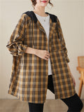 Women's Oversized Sport Button Up Plaid Hooded Jacket