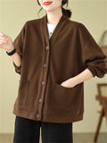 Women's Gentle Retro Single-Breasted Loose V Neck Jacket