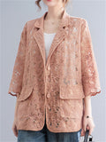 Women's Elegant Floral Lace Hollow Out Lapel Blazer