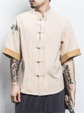 Crane Embroidery Casual Vintage T-shirts for Men