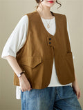 Women's Simple U Neck Oversized Cargo Vest with Pocket