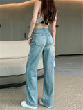 Female Stylish Chinese Style Embroidered Denim Trousers