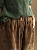 Women's Autumn Retro Plaid Loose Corduroy Long Pants