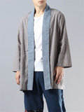 Zen Plain Cotton Linen One Button Autumn Shirt for Men