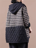 Leisure Plaid Patchwork Hooded Padded Coats for Ladies