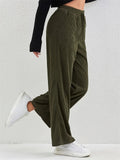 Ladies Elastic Waist Army Green Corduroy Pants