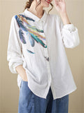 Women's Fashion Single-breasted Feather Print T-Shirts