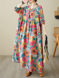 Female Tree Rings Meadows Printed Round Neck Maxi Dress