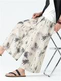 Male Chinese Style Bamboo Leaf Mountain Print Summer Pants