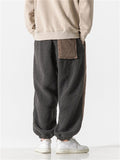 Men's Oversized Contrasting Color Ankle-tied Lamb Wool Pants